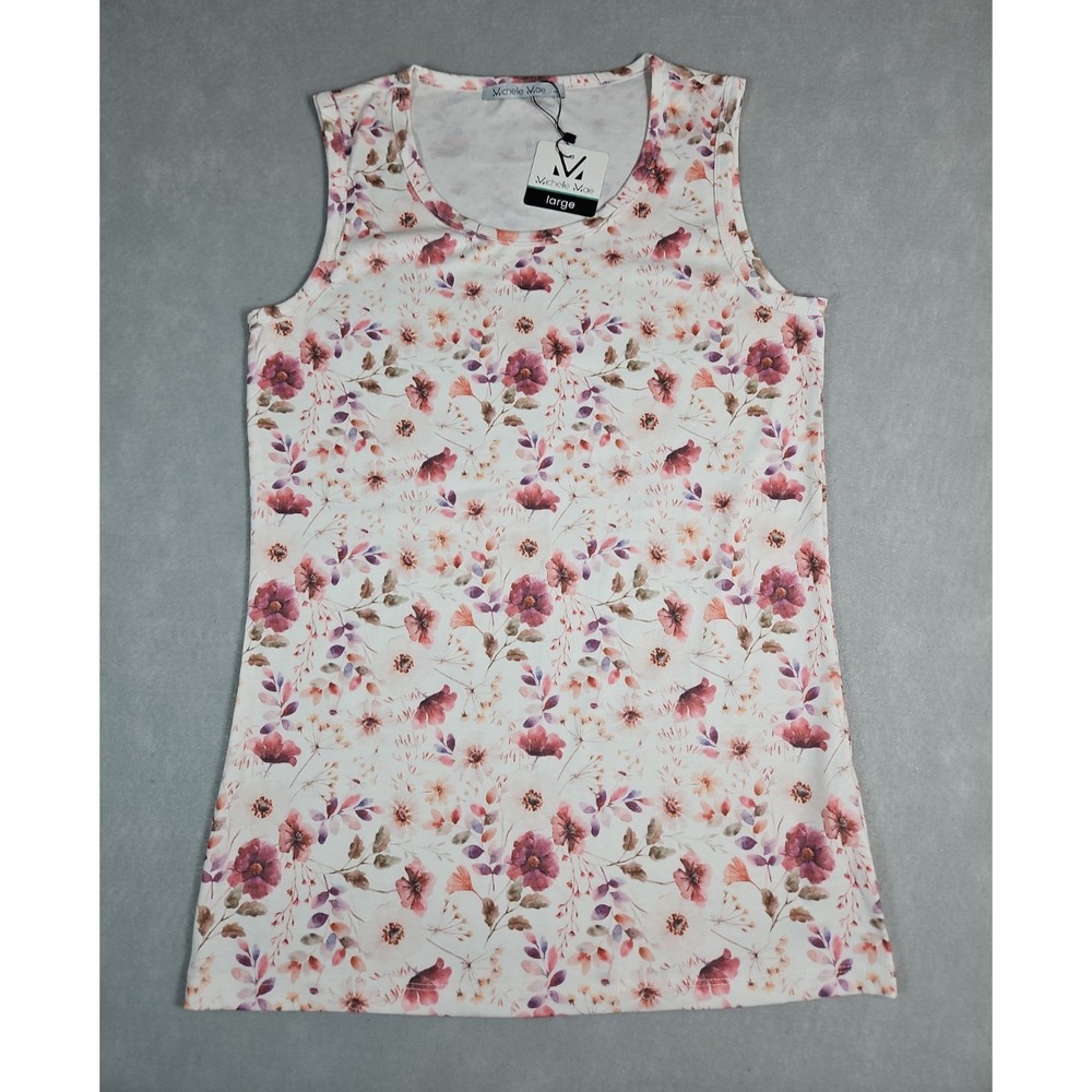 Michelle Mae Womens White Floral Tank Top Size Large NWT